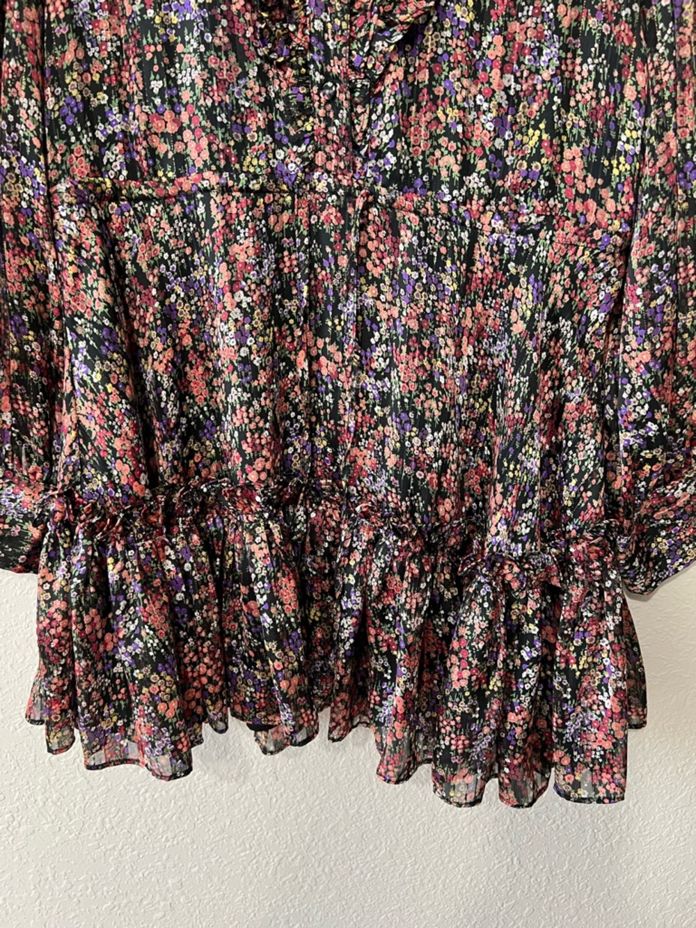 Buddy Love Celia Floral Sm Mini Dress Sheer Long Sleeve Tie Waist Ruffles NWOT - Picture 4 of 6